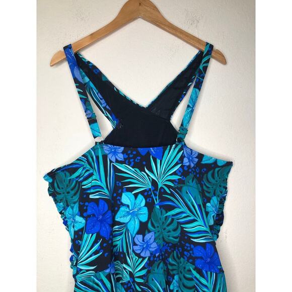 Swimsuits For All Plus Sz 26 Blue Hawaiian High Neck Wrap Swimdress Beach - Picture 8 of 16